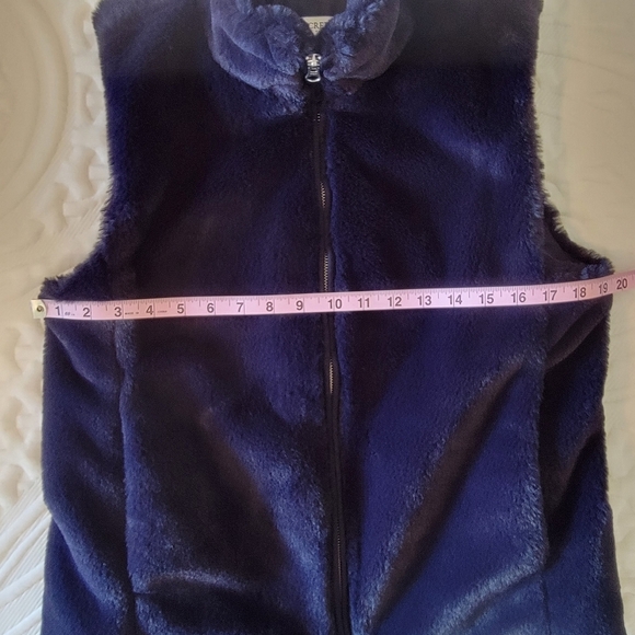 J Crew Dark Navy Blue Faux Fur Sleeveless Zip Up Vest Womens M - Picture 9 of 10
